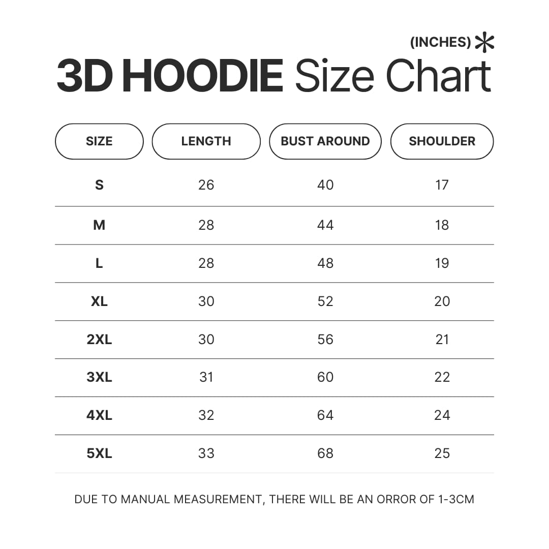 3D Hoodie Size Chart - Power Rangers Store
