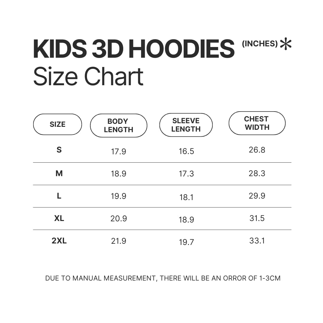 Kids 3D Hoodie Size Chart - Power Rangers Store