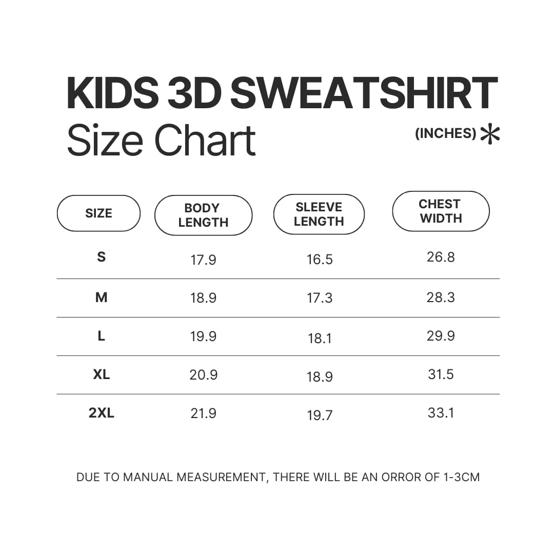 Kids 3D Sweatshirt Size Chart - Power Rangers Store