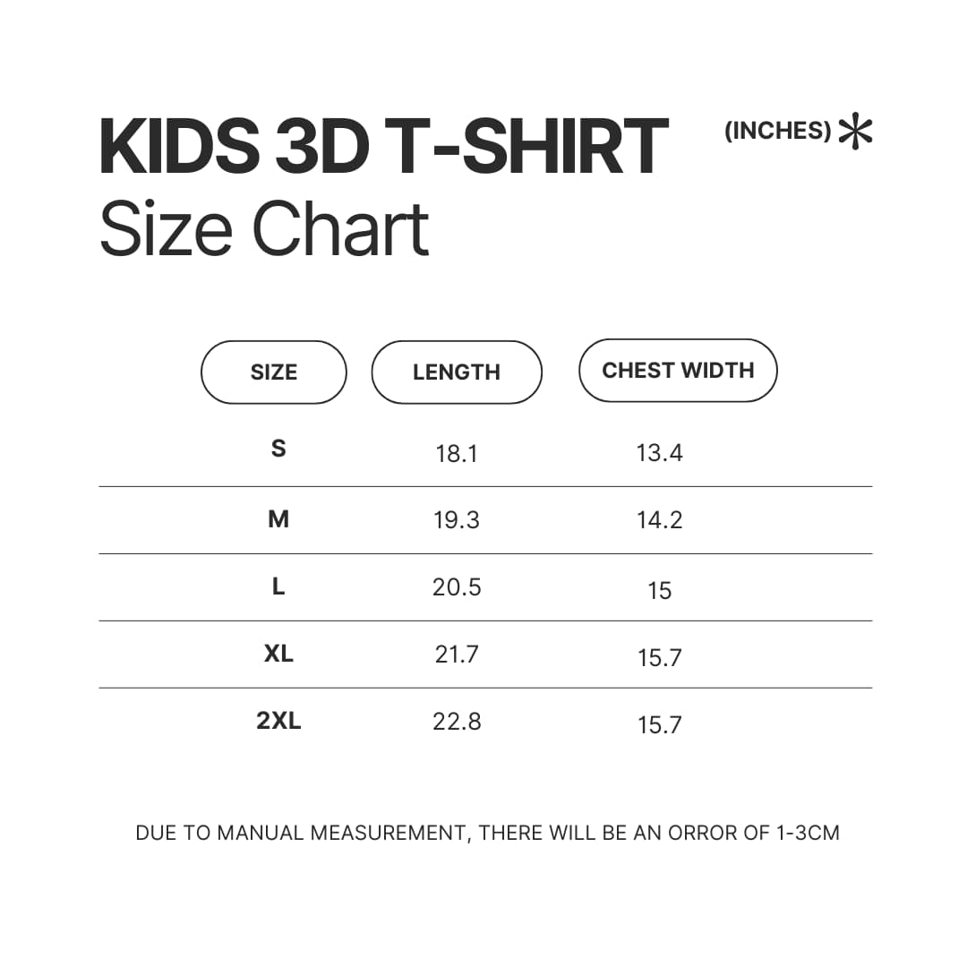 Kids 3D T shirt Size Chart - Power Rangers Store