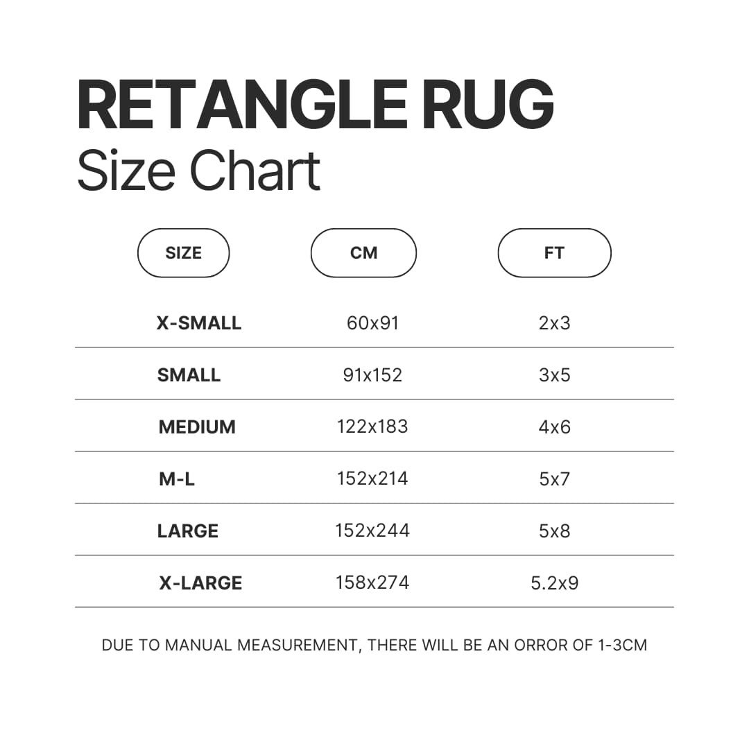 Retangle Rug Size Chart - Power Rangers Store