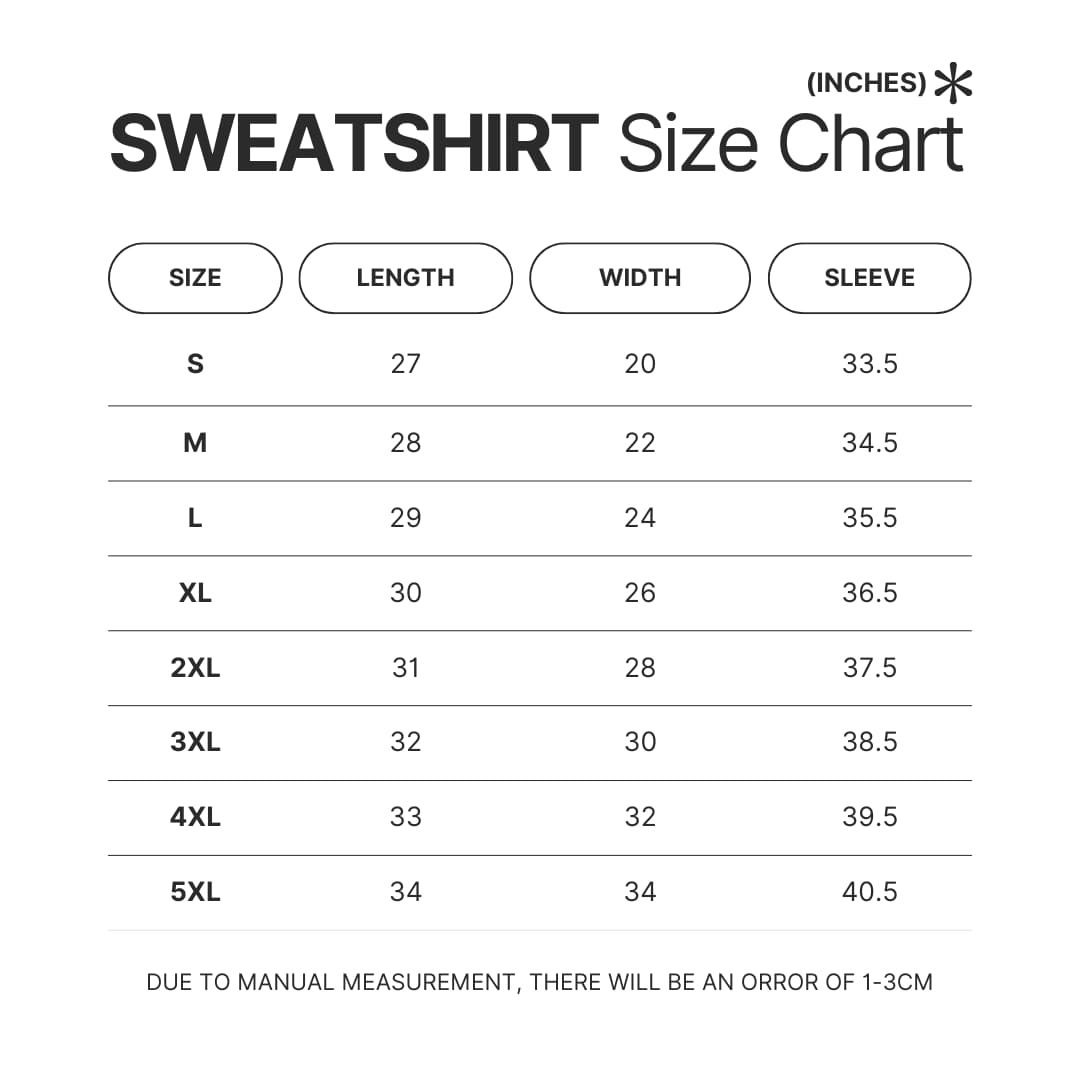 Sweatshirt Size Chart - Power Rangers Store