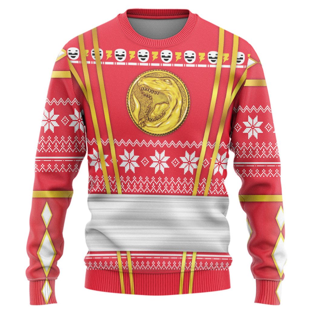 3D Red Ninja Mighty Morphin Power Rangers Ugly Sweater