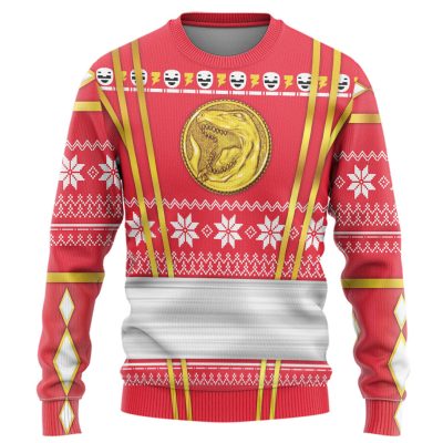 3D Red Ninja Mighty Morphin Power Rangers Ugly Sweater