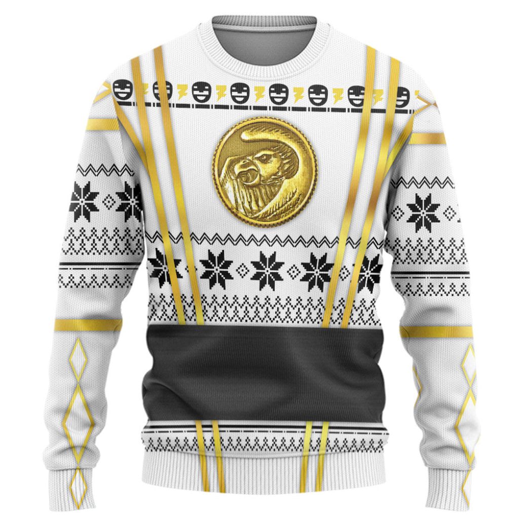 3D White Ninja Mighty Morphin Power Rangers Ugly Christmas Sweater