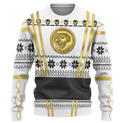 3D White Ninja Mighty Morphin Power Rangers Ugly Christmas Sweater