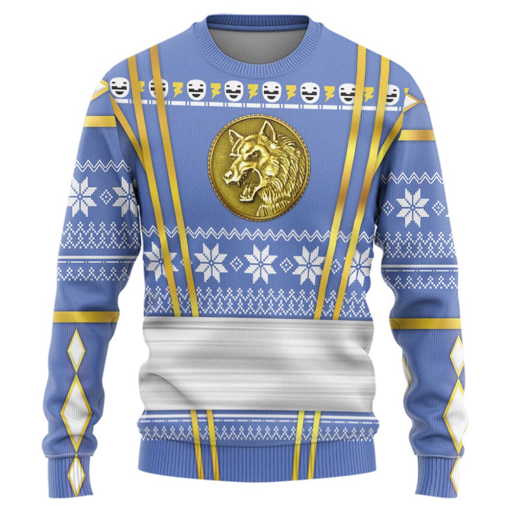 3D Blue Ninja Mighty Morphin Power Rangers Ugly Sweater