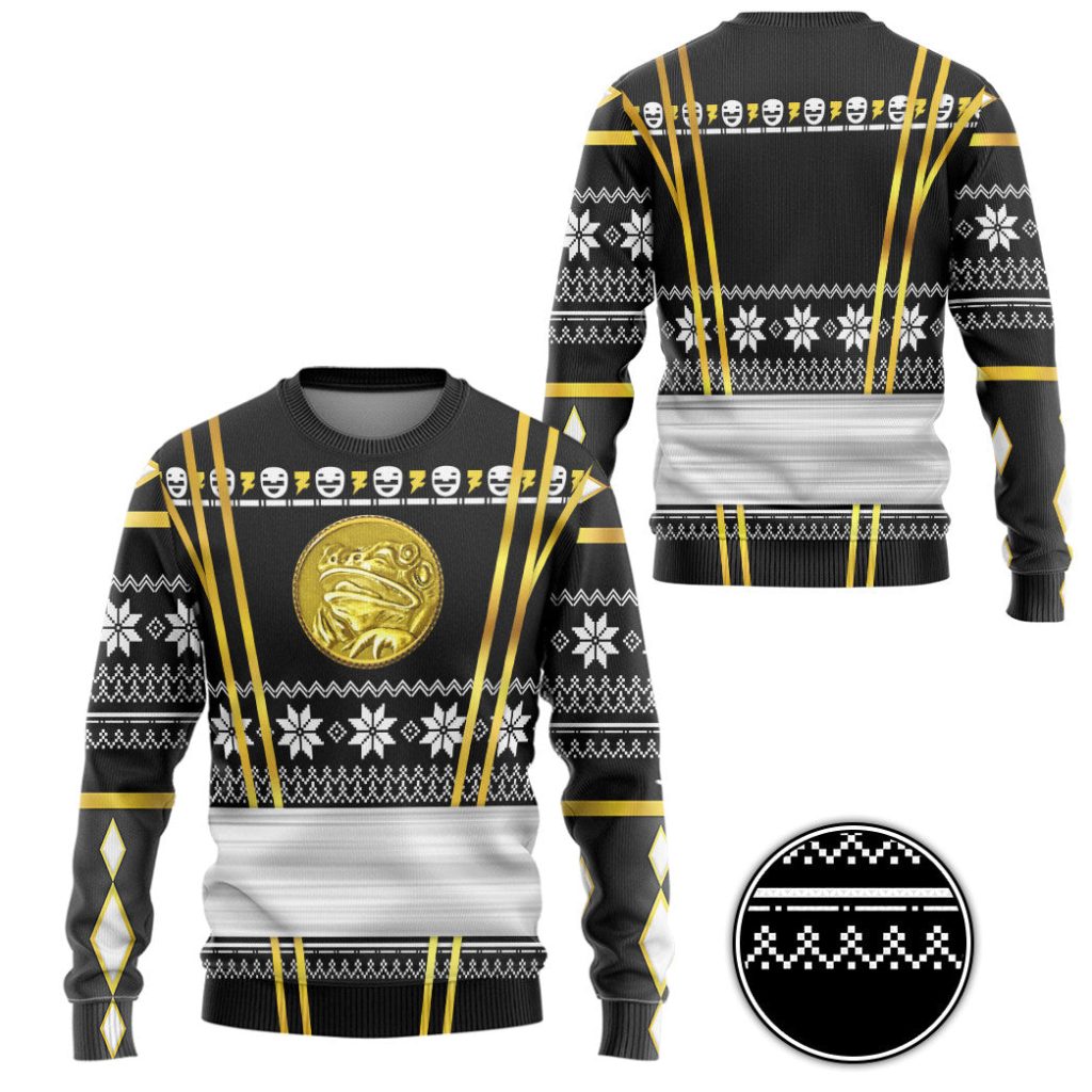 3D Black Ninja Mighty Morphin Power Rangers Ugly Sweater - Image 2