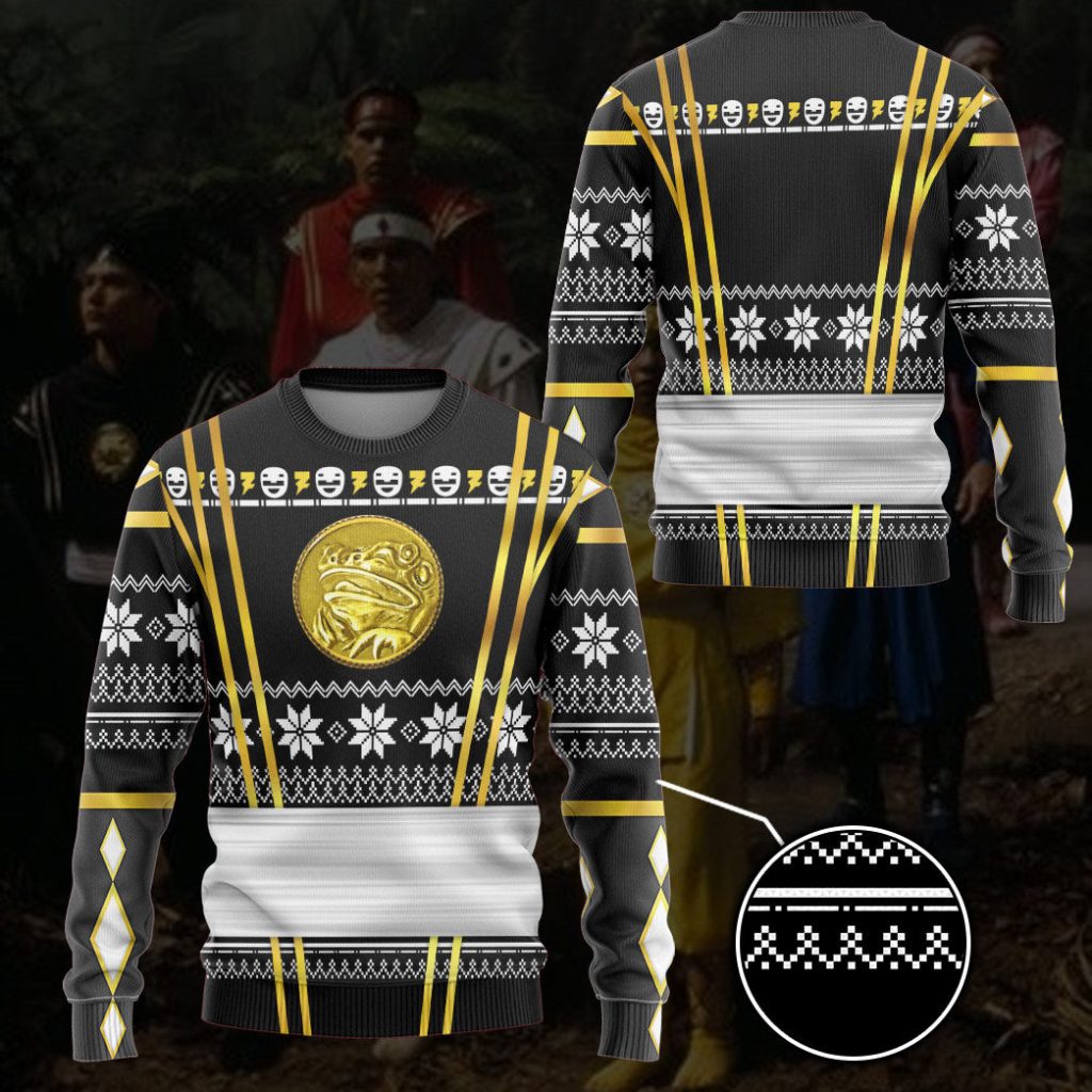 3D Black Ninja Mighty Morphin Power Rangers Ugly Sweater - Image 3
