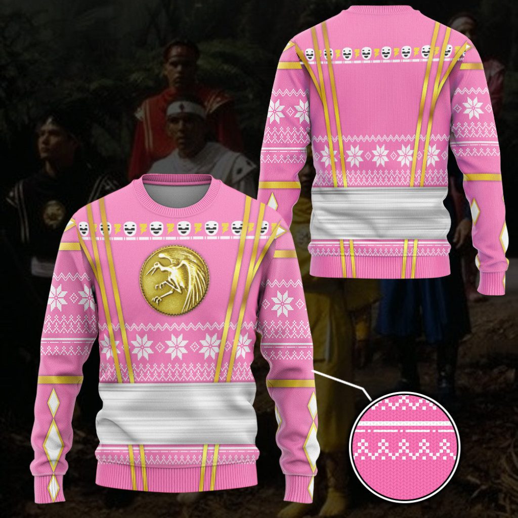 3D Pink Ninja Mighty Morphin Power Rangers Ugly Sweater - Image 2