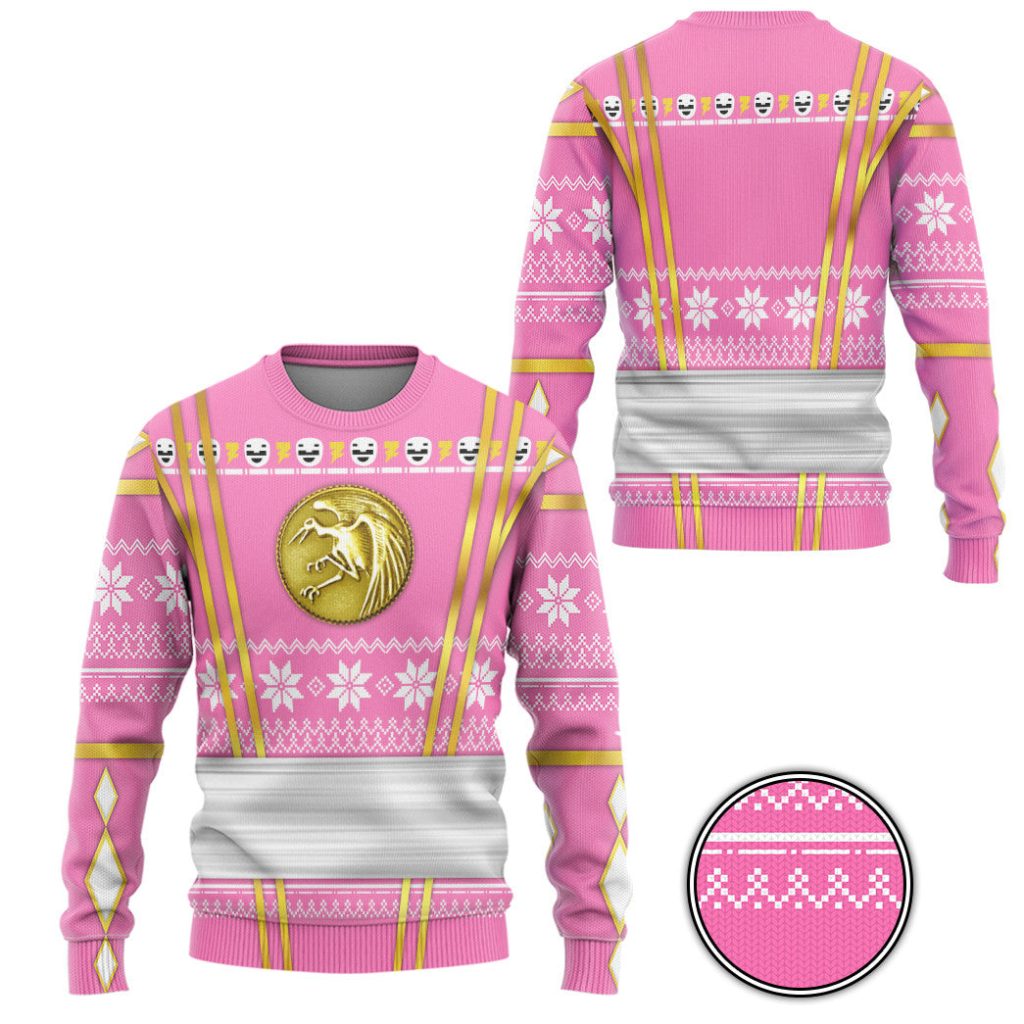 3D Pink Ninja Mighty Morphin Power Rangers Ugly Sweater - Image 3
