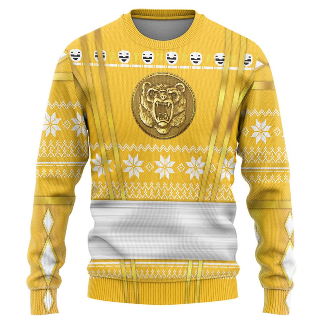 3D Yellow Ninja Mighty Morphin Power Rangers Ugly Christmas Sweater