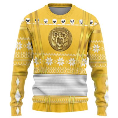 3D Yellow Ninja Mighty Morphin Power Rangers Ugly Christmas Sweater