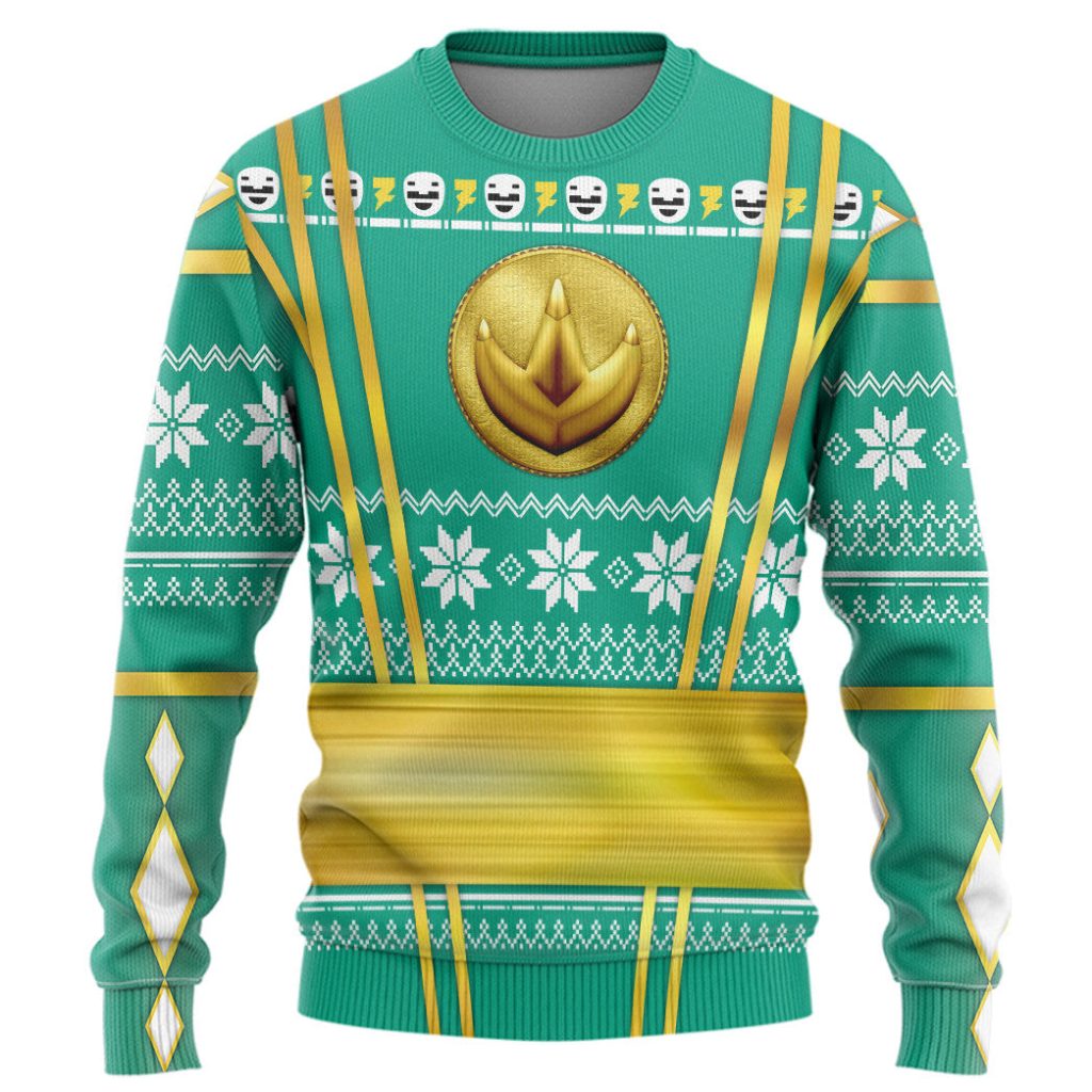 3D Green Ninja Mighty Morphin Power Rangers Ugly Sweater