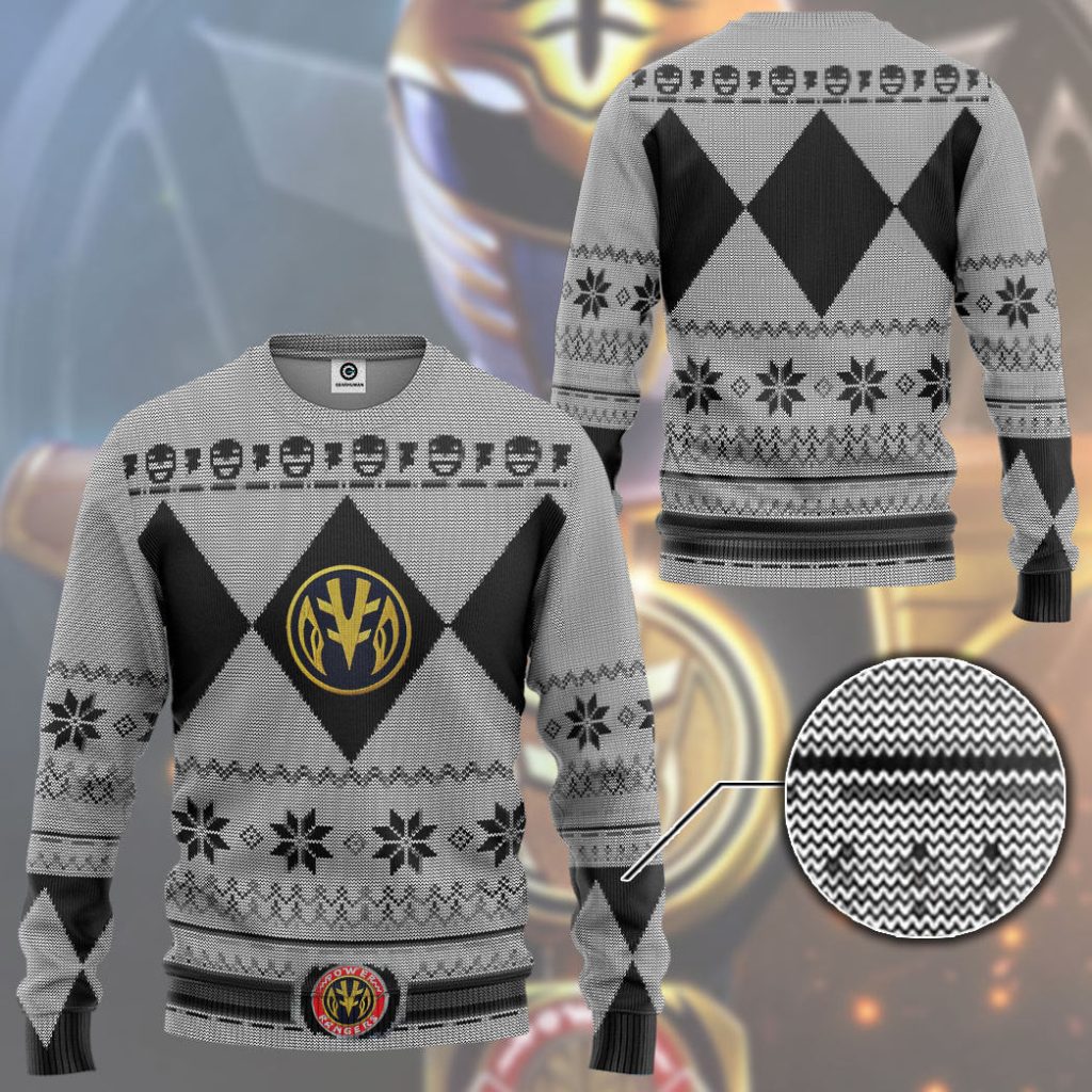 3D Mighty Morphin White Power Ranger Custom Ugly Christmas Long sleeve - Image 3