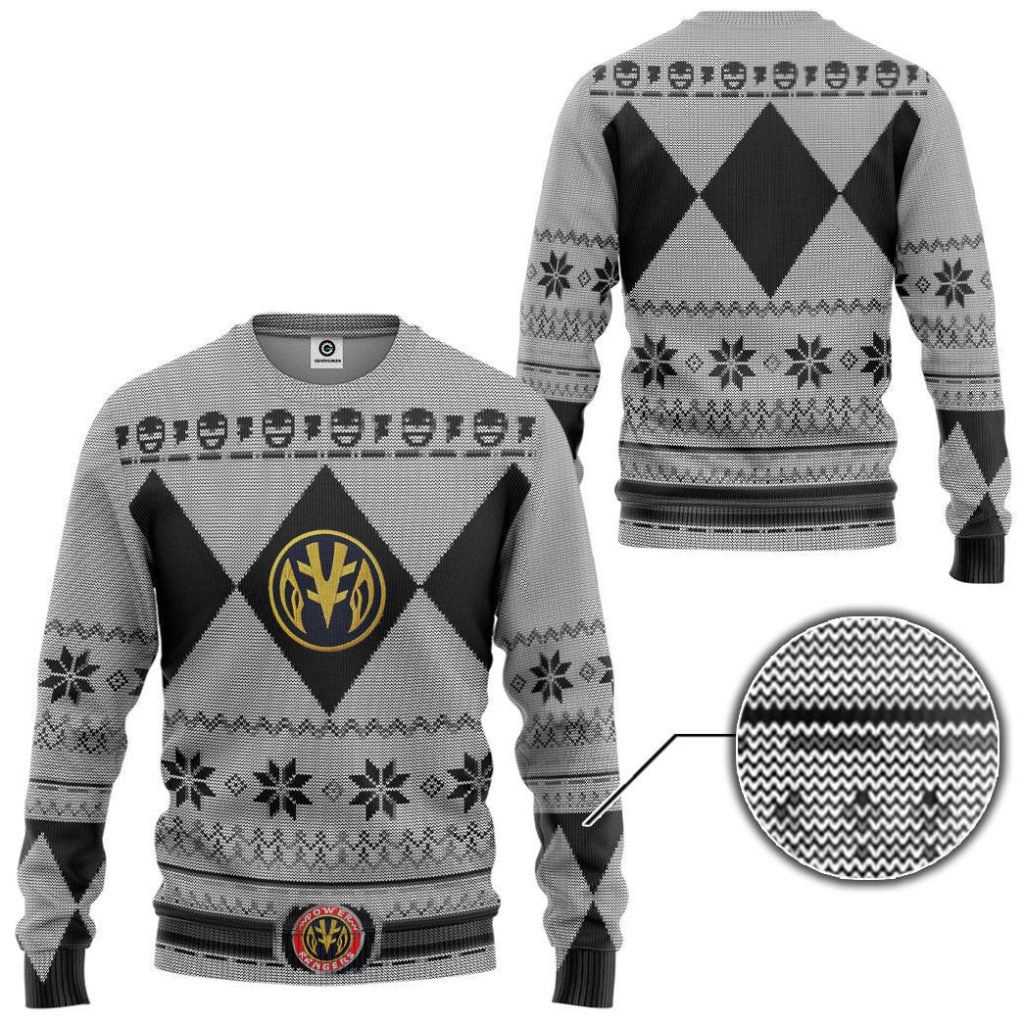 3D Mighty Morphin White Power Ranger Custom Ugly Christmas Long sleeve - Image 2