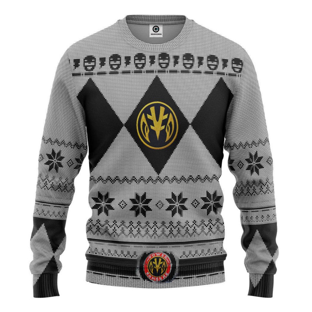 3D Mighty Morphin White Power Ranger Custom Ugly Christmas Long sleeve