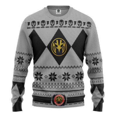 3D Mighty Morphin White Power Ranger Custom Ugly Christmas Long sleeve