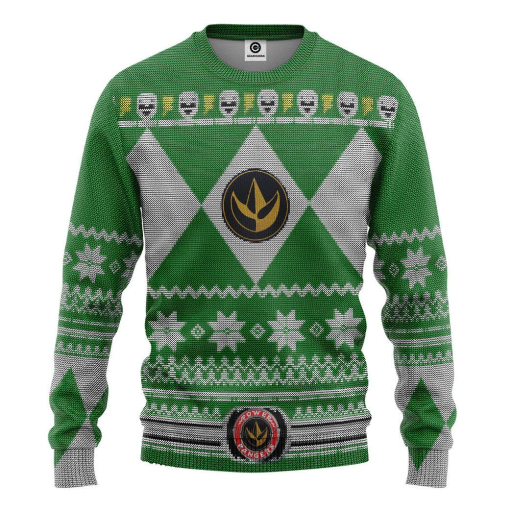 3D Mighty Morphin Green Power Ranger Custom Ugly Christmas Long sleeve