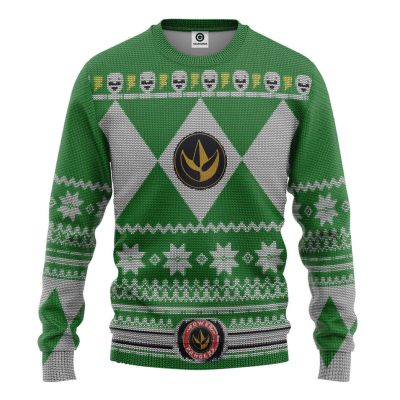 3D Mighty Morphin Green Power Ranger Custom Ugly Christmas Long sleeve