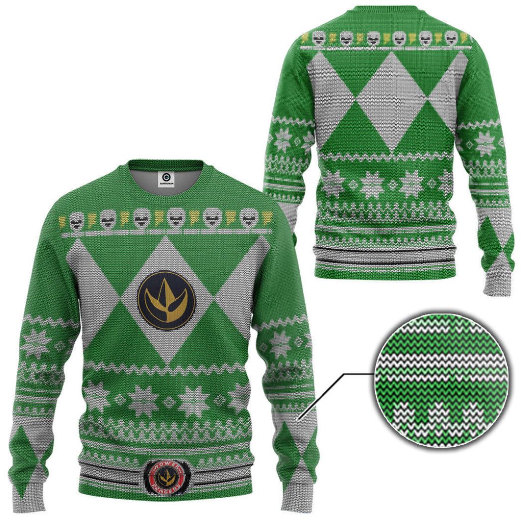 3D Mighty Morphin Green Power Ranger Custom Ugly Christmas Long sleeve - Image 2