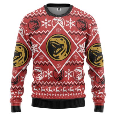 3D Mighty Morphin Red Power Ranger Custom Ugly Christmas Long sleeve