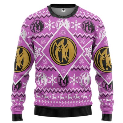 3D Mighty Morphin Pink Power Ranger Custom Ugly Christmas Long sleeve