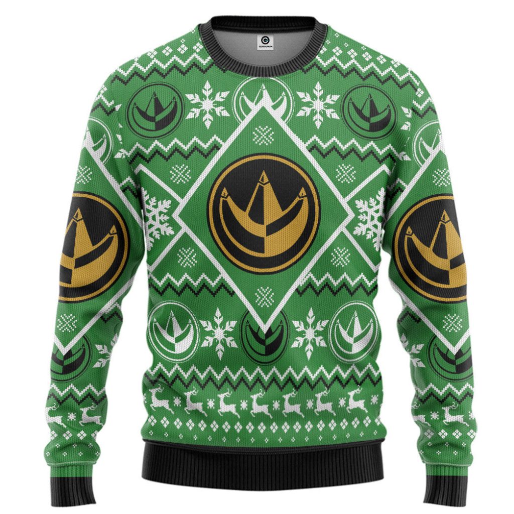 3D Mighty Morphin Green Power Ranger Custom Ugly Christmas Long sleeve