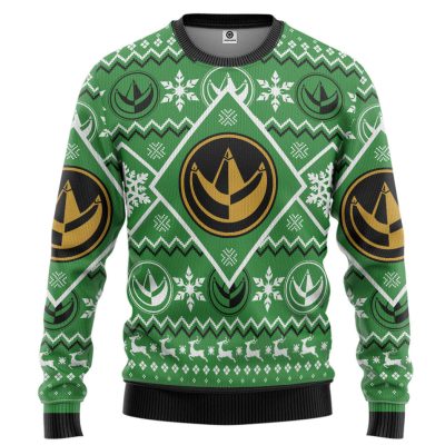 3D Mighty Morphin Green Power Ranger Custom Ugly Christmas Long sleeve