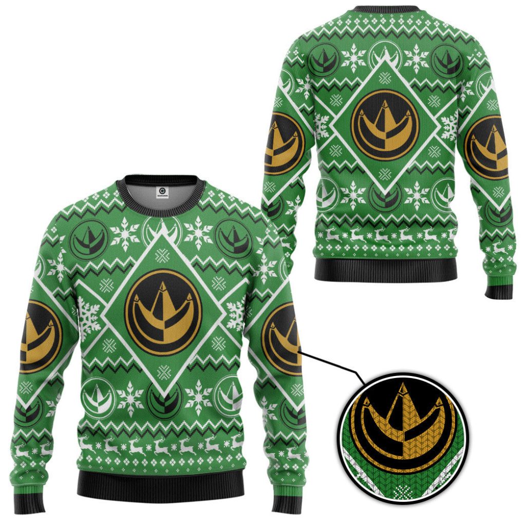 3D Mighty Morphin Green Power Ranger Custom Ugly Christmas Long sleeve - Image 2