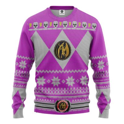 3D Mighty Morphin Pink Power Ranger Custom Ugly Christmas Long sleeve
