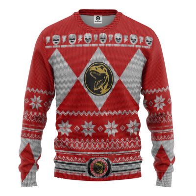 3D Mighty Morphin Red Power Ranger Custom Ugly Christmas Long sleeve