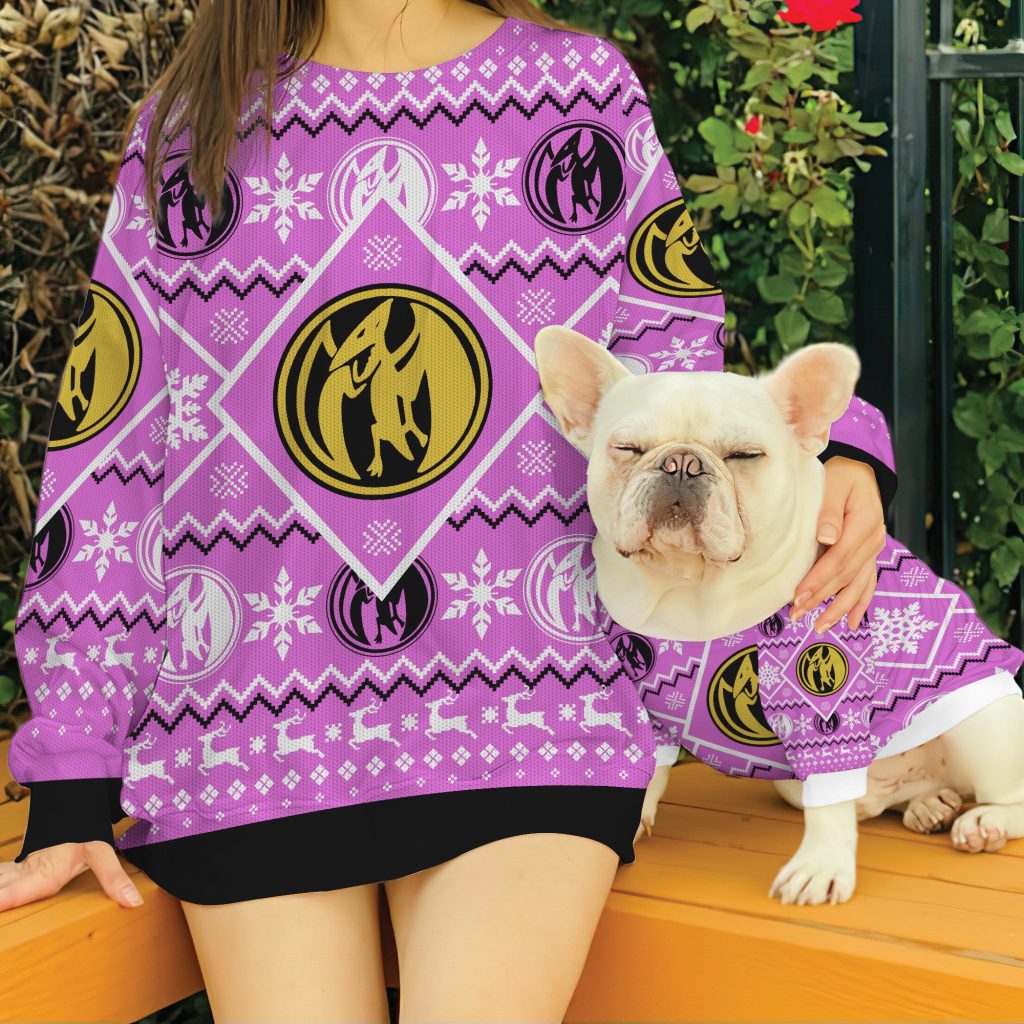 3D Mighty Morphin Pink Power Ranger Custom Ugly Christmas Long sleeve - Image 5