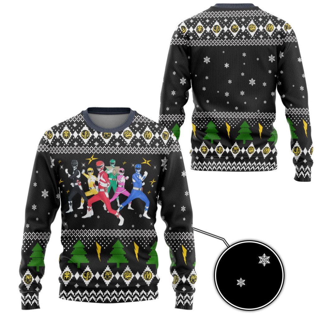 3D Mighty Morphin Power Rangers Christmas Ugly Christmas Sweater - Image 2