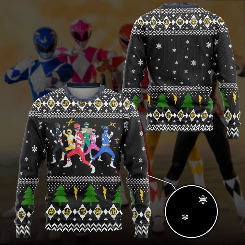 3D Mighty Morphin Power Rangers Christmas Ugly Christmas Sweater - Image 3