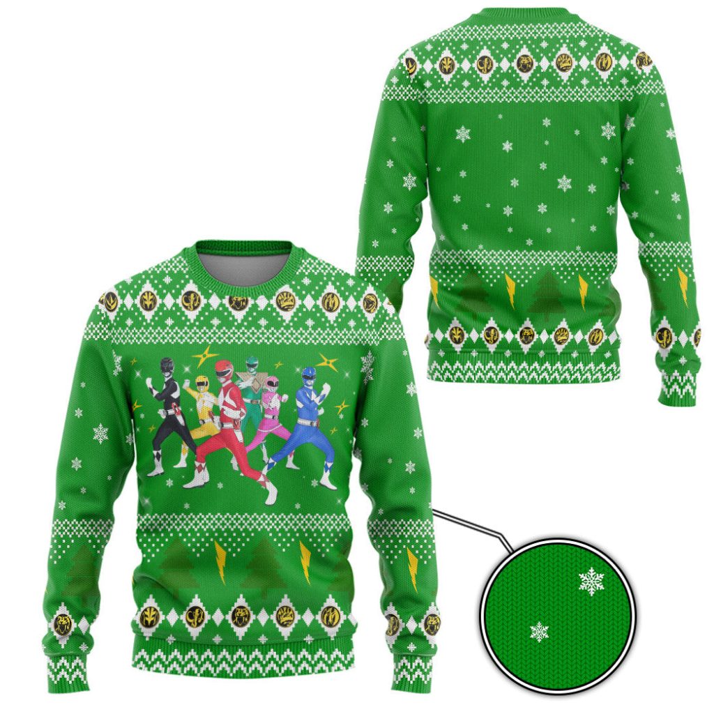 3D Mighty Morphin Power Rangers Christmas Ugly Sweater - Image 2
