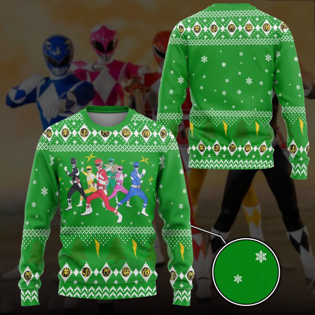 3D Mighty Morphin Power Rangers Christmas Ugly Sweater - Image 3