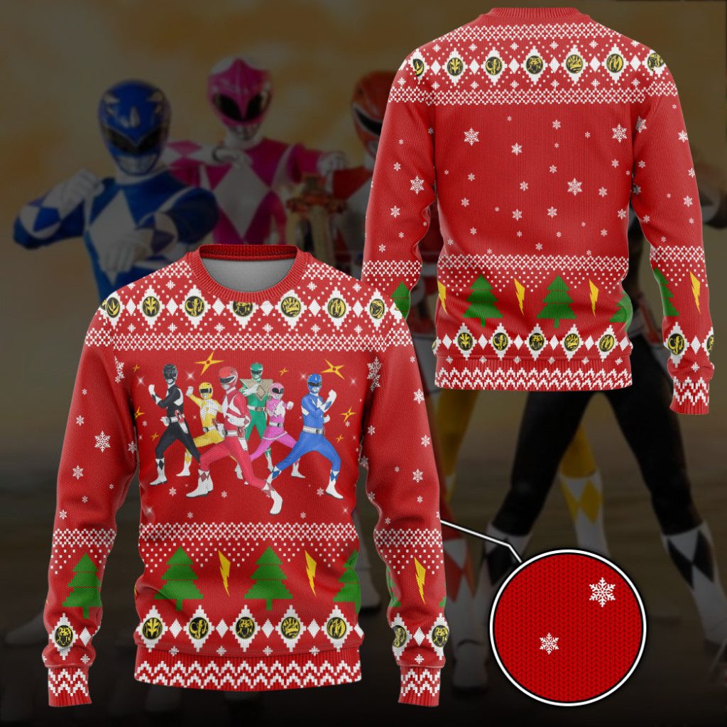 3D Mighty Morphin Power Rangers Christmas Ugly Sweater - Image 3