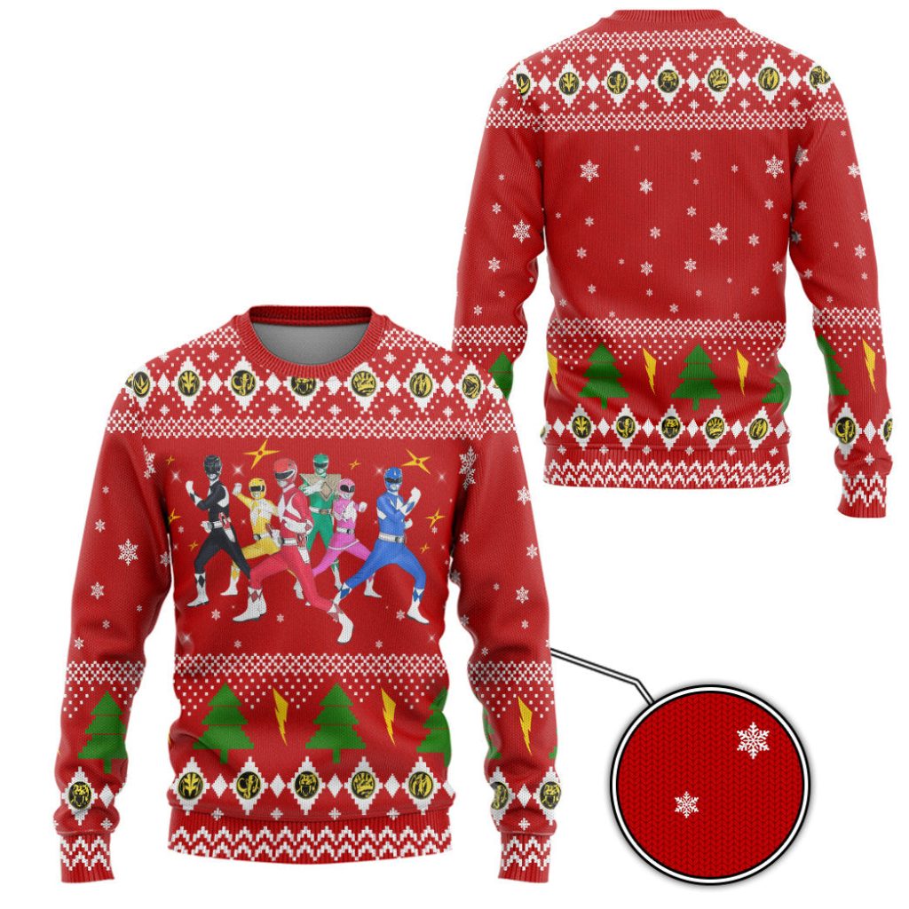 3D Mighty Morphin Power Rangers Christmas Ugly Sweater - Image 2