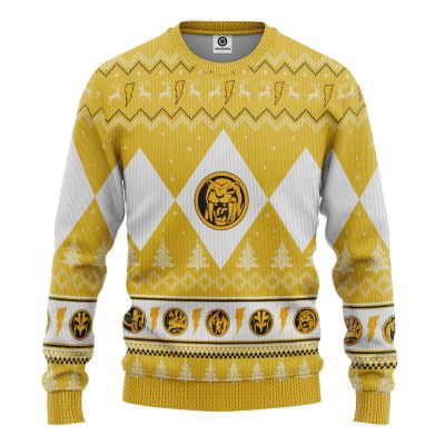 3D Mighty Morphin Yellow Ranger Christmas Ugly Sweater