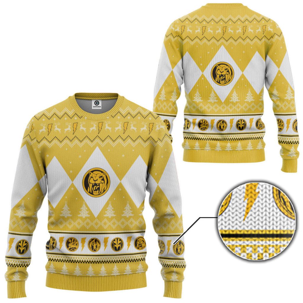 3D Mighty Morphin Yellow Ranger Christmas Ugly Sweater - Image 2
