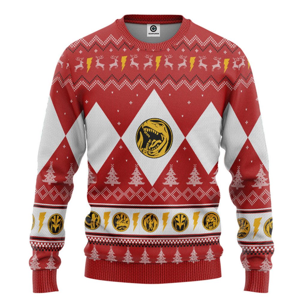 3D Mighty Morphin Red Ranger Christmas Ugly Sweater