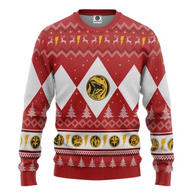 3D Mighty Morphin Red Ranger Christmas Ugly Sweater