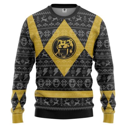 3D Power Ranger Mighty Morphin Yellow Ranger Ugly Christmas Sweater