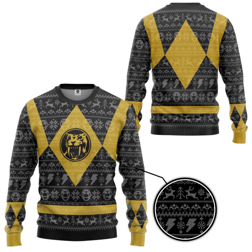 3D Power Ranger Mighty Morphin Yellow Ranger Ugly Christmas Sweater - Image 2
