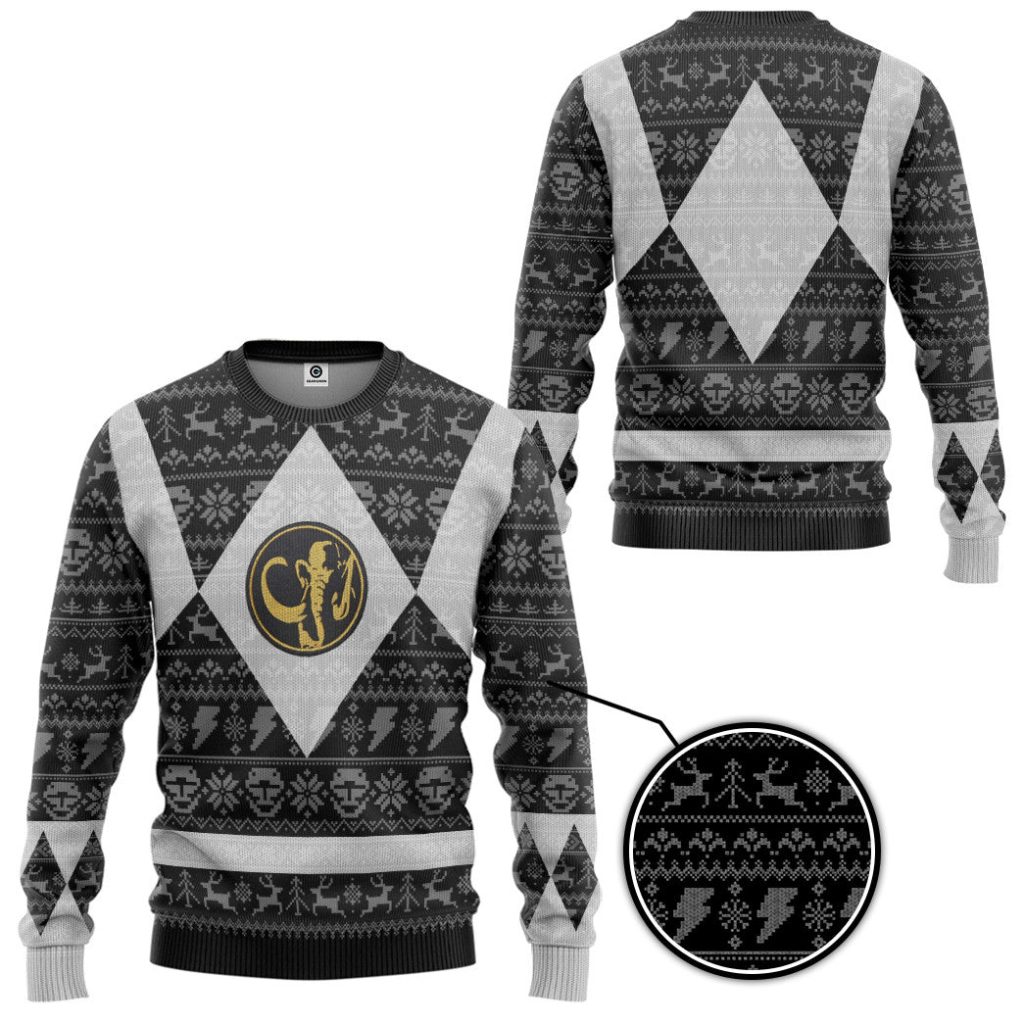 3D Power Ranger Mighty Morphin Black Power Ranger Ugly Christmas Sweater - Image 2