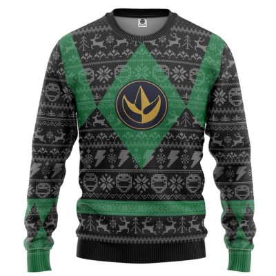 3D Power Ranger Mighty Morphin Green Power Ranger Ugly Christmas Sweater
