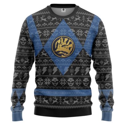 3D Power Ranger Mighty Morphin Blue Ranger Ugly Christmas Sweater