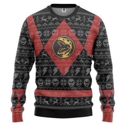 3D Power Ranger Mighty Morphin Red Power Ranger Ugly Christmas Sweater