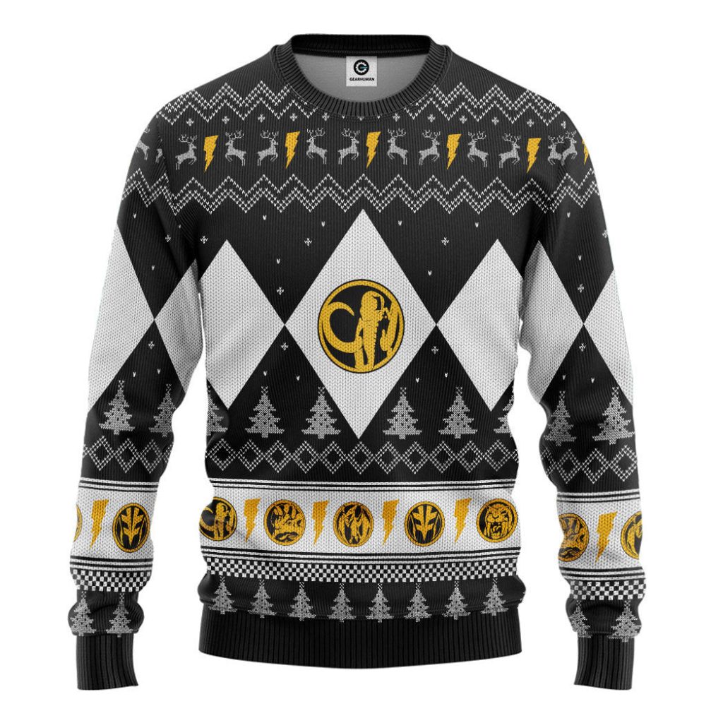 3D Mighty Morphin Black Ranger Christmas Ugly Sweater
